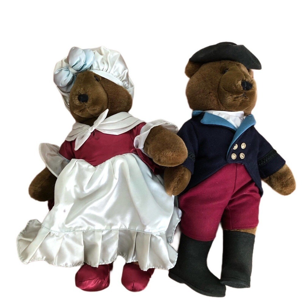 Vtg Teddy Bear George and Martha Washington President Carousel by Guy Plush 1985